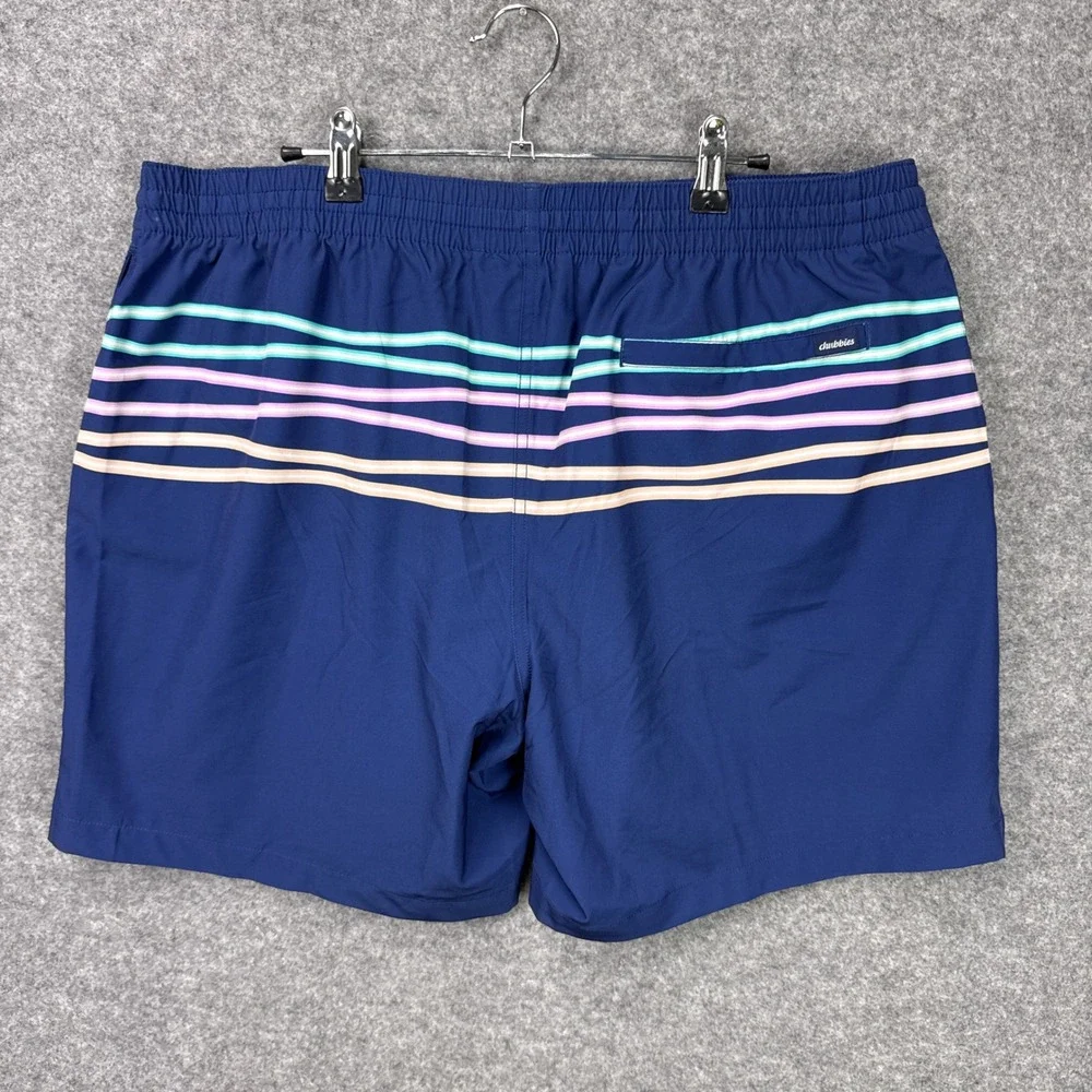 Chubbies Swim Trunks XXL Navy Blue Multi Color Stripe 5.5 Inseam Stretch Retro